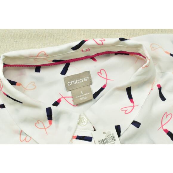 Chico's Women's Lipstick Print White Button Up Blouse Size 3 L/XL NWT - Picture 6 of 8